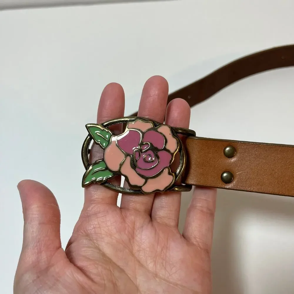 Gap Kids Girls Leather Belt Rose Brown Floral Butterfly‎ Small Cottage Princess